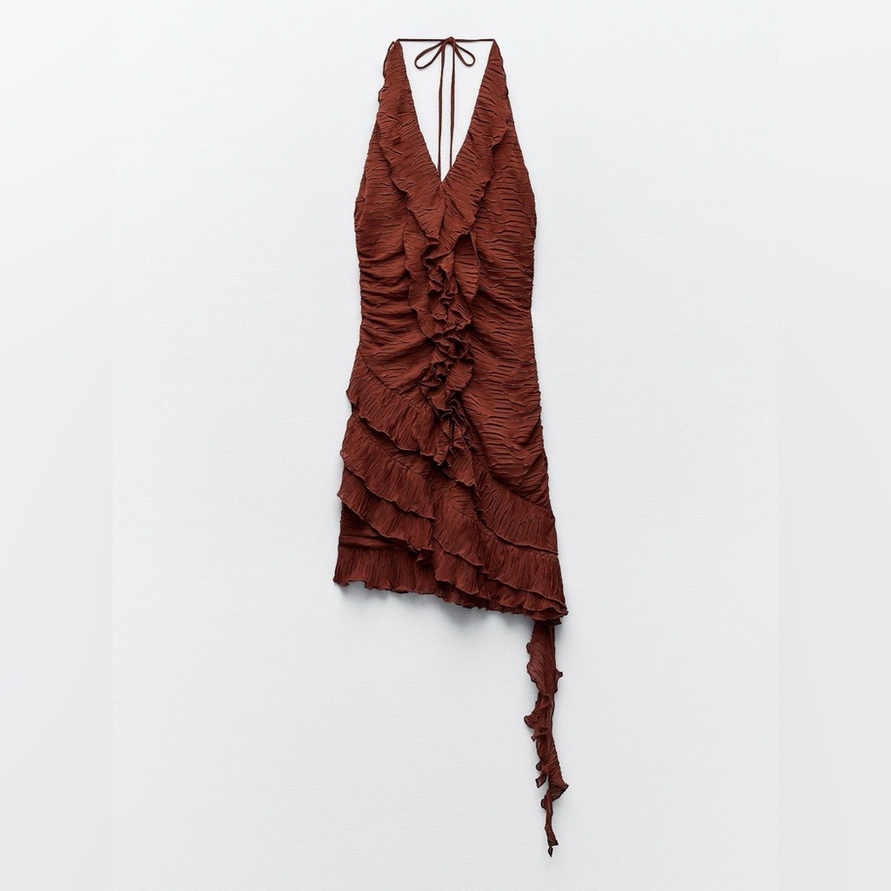 Zara Brown Asymmetrical Ruffled Sundress